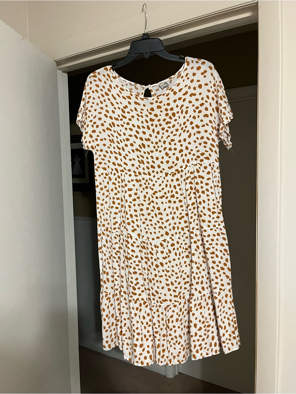 White & Tan Dot Babydoll Dress